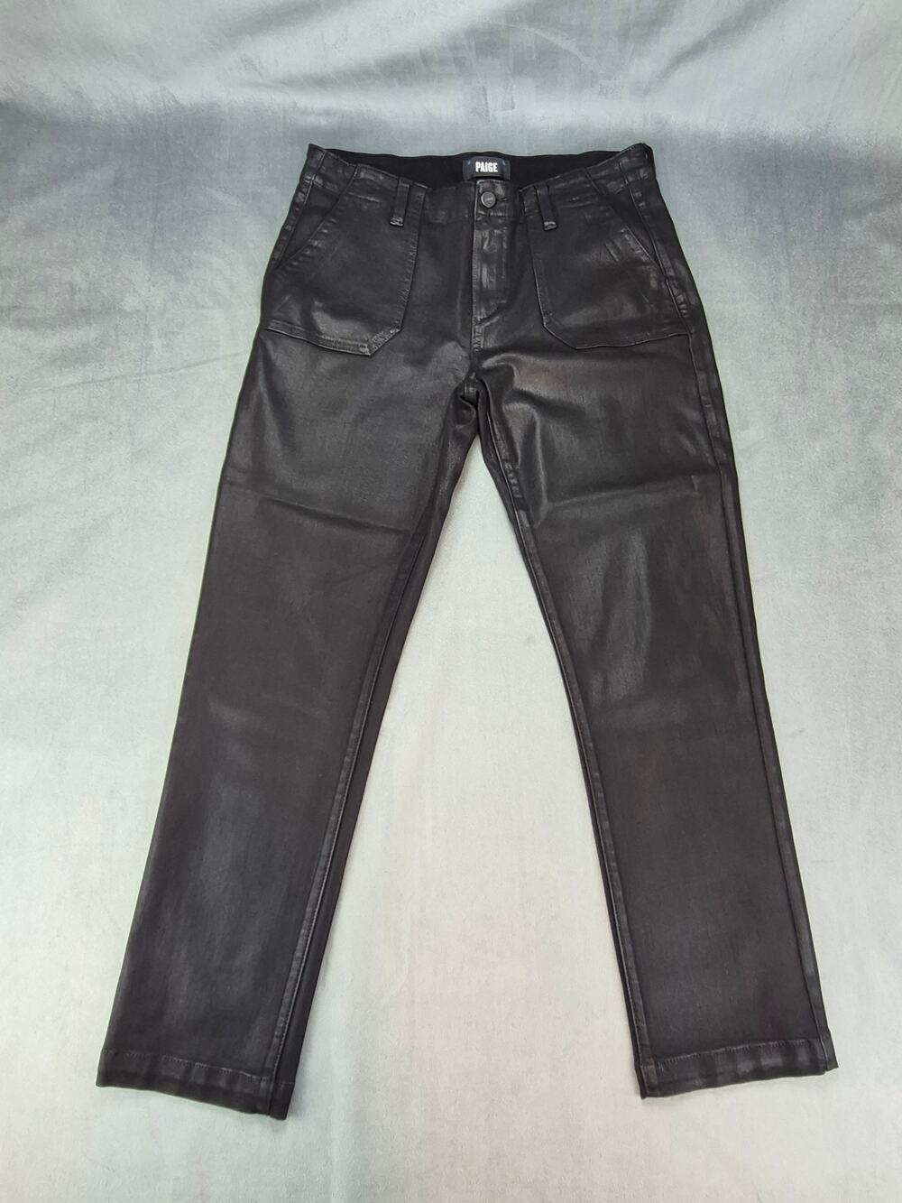 Paige Mayslie Coated Goth Biker Straight Ankle Jeans Black Women's Size 29